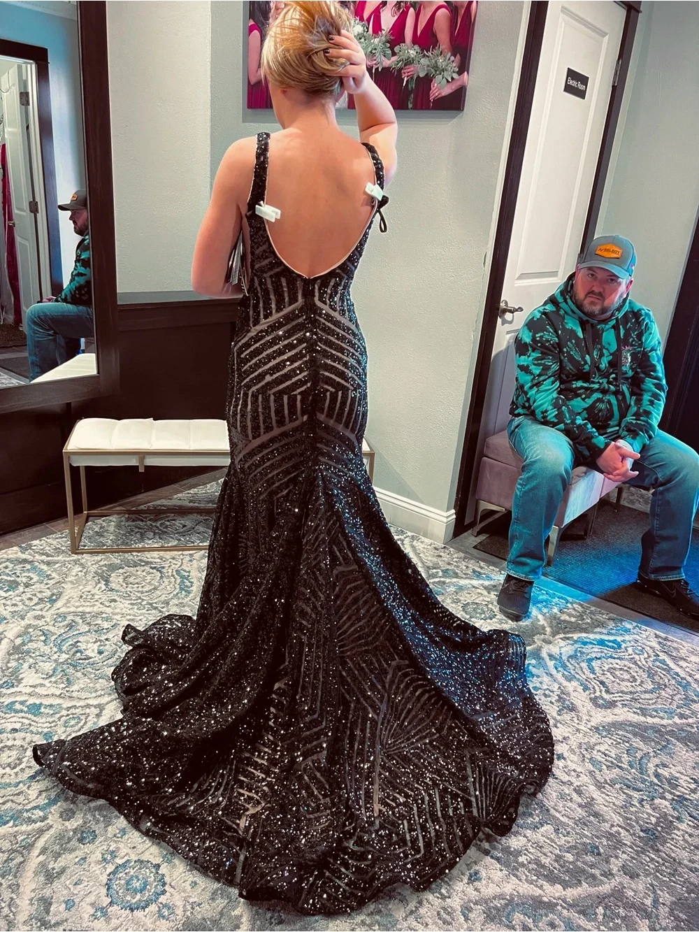 Jovani Black Sequined Deep V Prom Gown - Picture 2 of 2